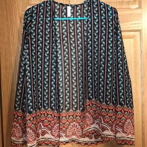 Xhilaration XS black and red tribal kimono.
